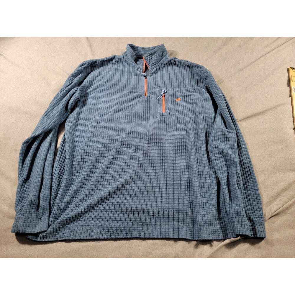Southern Marsh FieldTec 1/4‎ Zip Pullover Mens Large Blue Waffle Knit